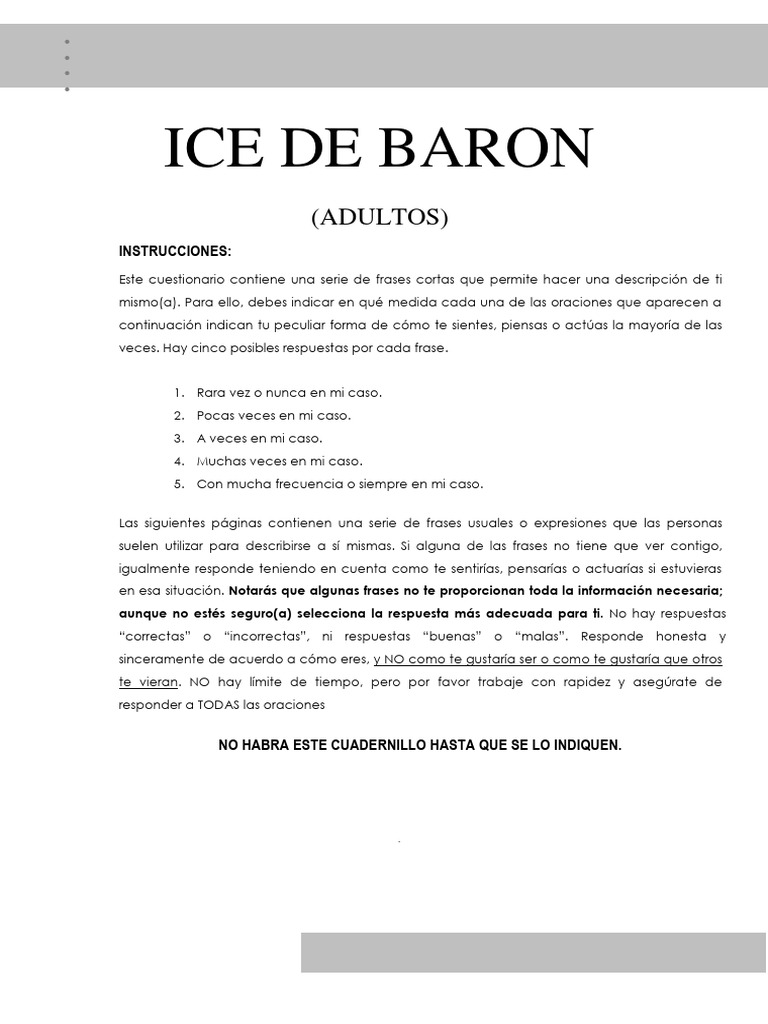 003 TEST DE BarOn CUADERNILLO DE PREGUNTAS | PDF | Relaciones ...