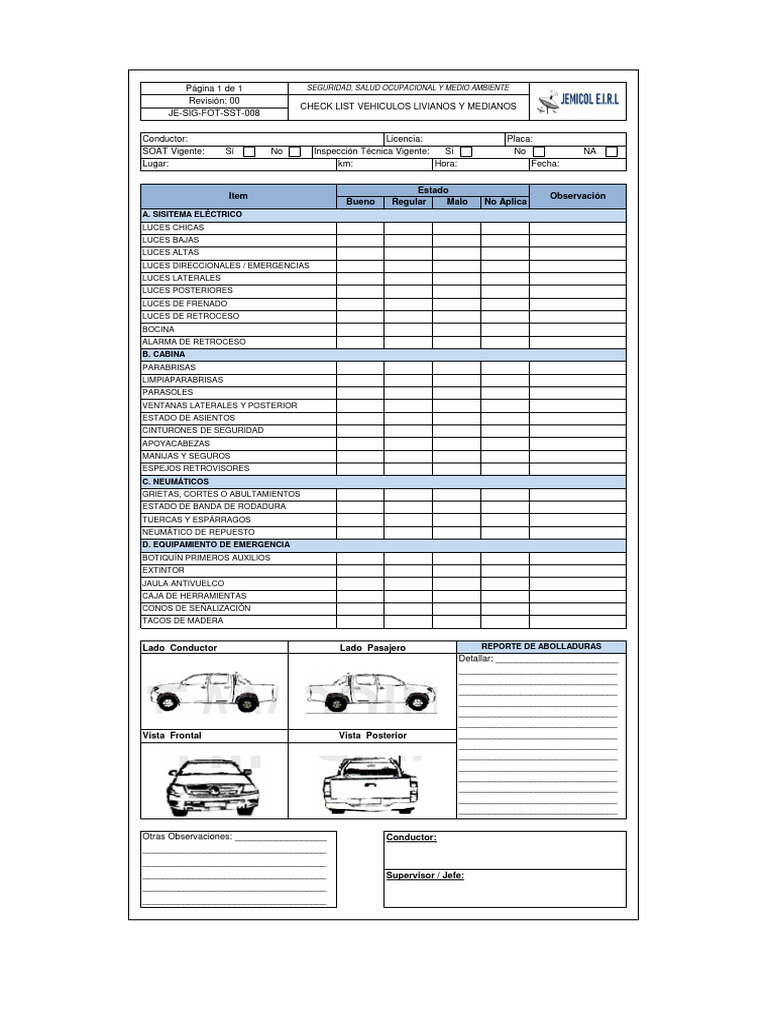 Revisión de Seguridad Vehicular Completa | PDF