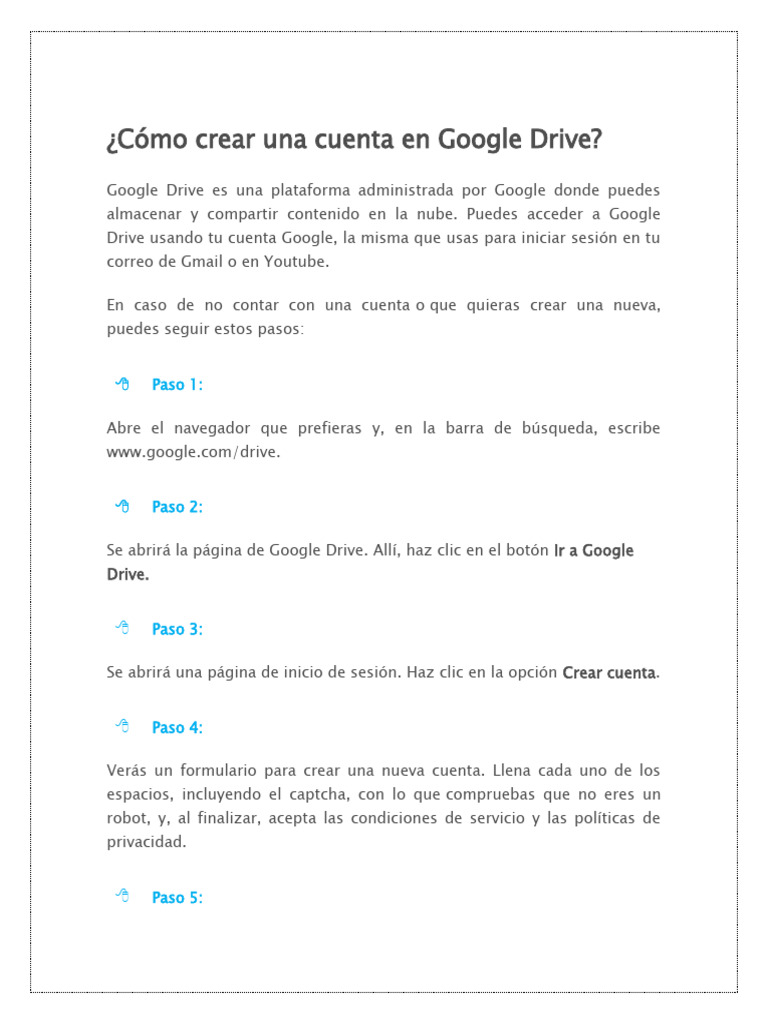 Cómo Crear Una Cuenta en Google Drive | PDF