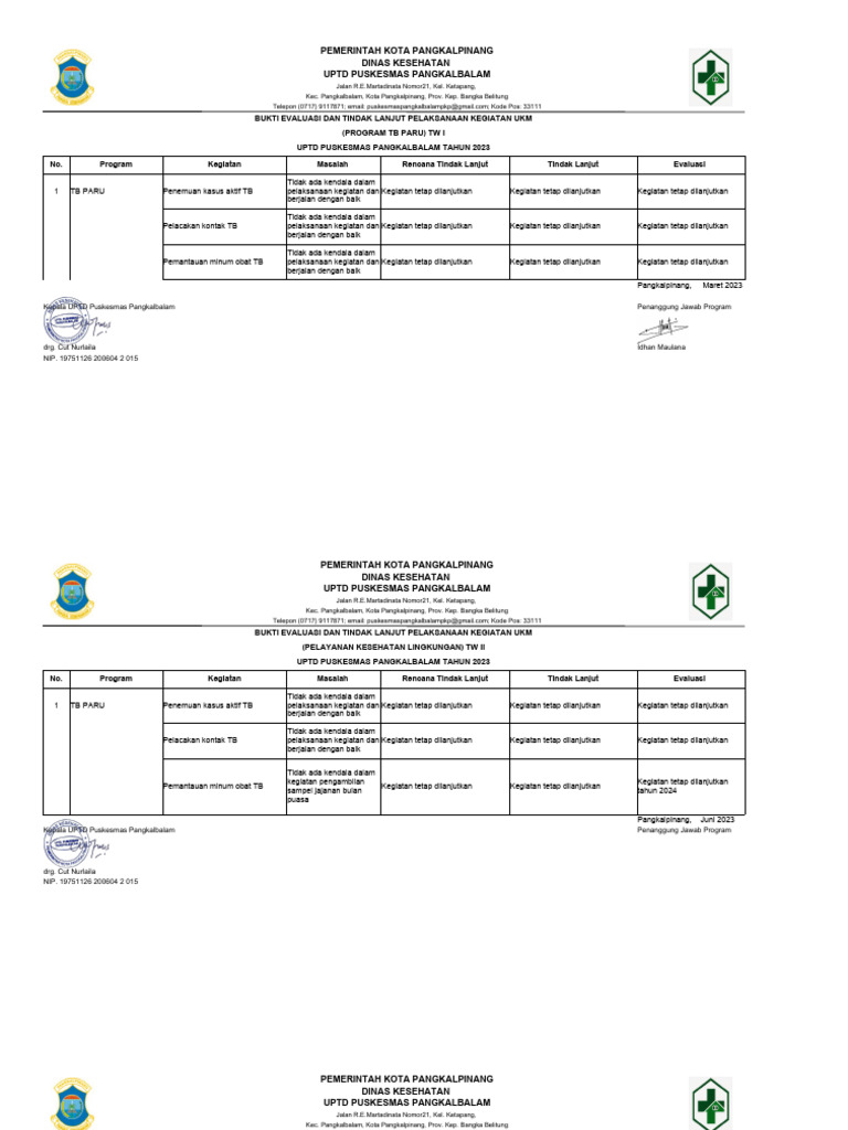 Evaluasi Dan RTL Program TB | PDF
