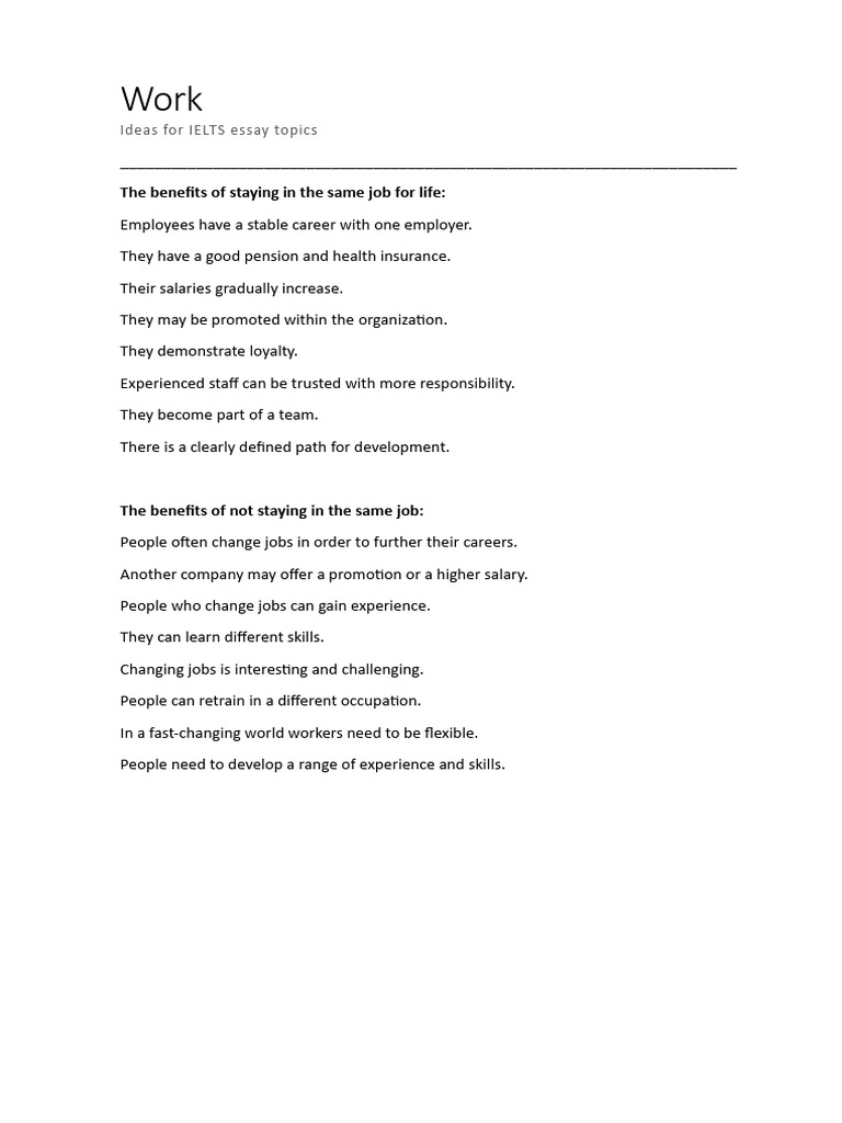 Work ideas for ielts topics pdf