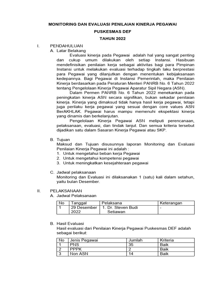 Monitoring Dan Evaluasi Penilaian Kinerja Pdf