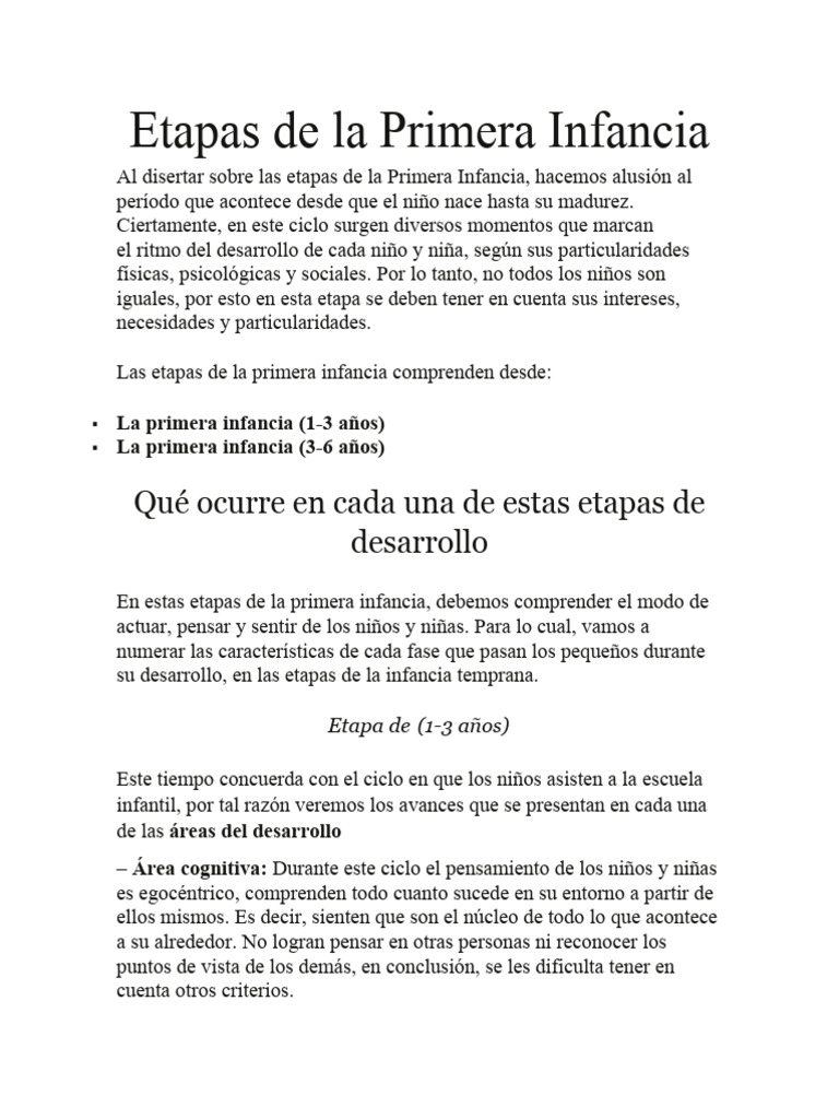 Etapas del Desarrollo en la Primera Infancia | PDF | Relaciones ...