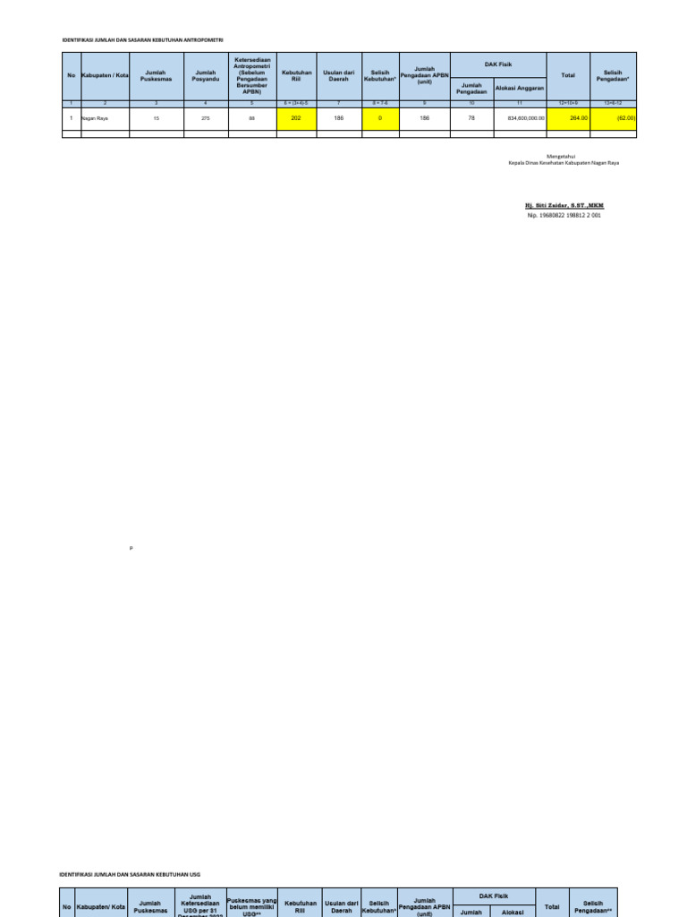 Form Isian Monitoring Alat USG Dan Antrropometri Dinkes | PDF