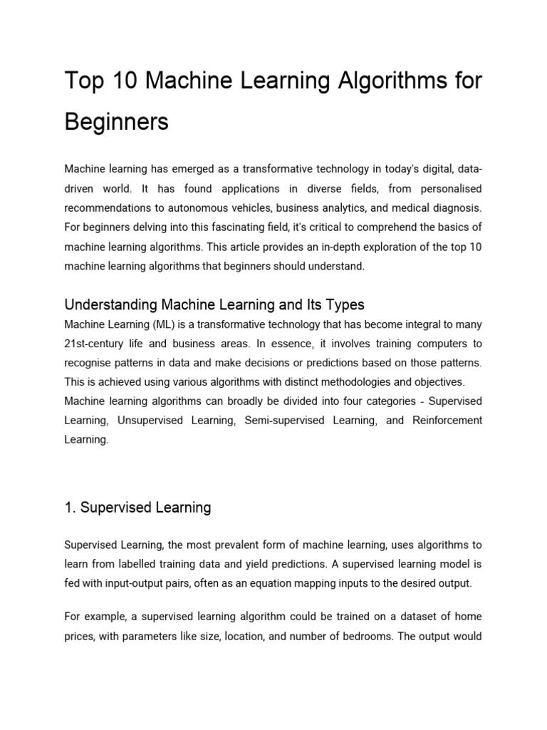 Top 10 Machine Learning Algorithms For Beginners | PDF
