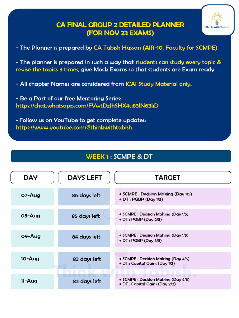 Ca Final Planner Think With Tabish Compressed Pdf
