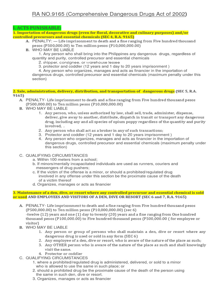 Dangerous Drugs Act RA 9165 Overview | PDF | Social Science | Self ...