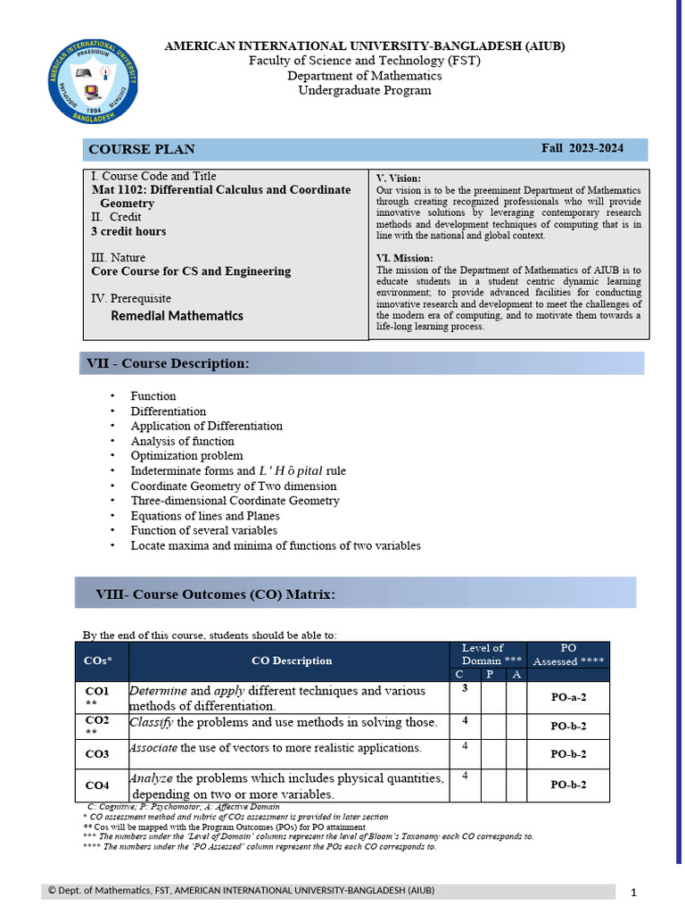 MAT1102 Differential Calculus and Coordinate Geometry OBE Fall 2324 3