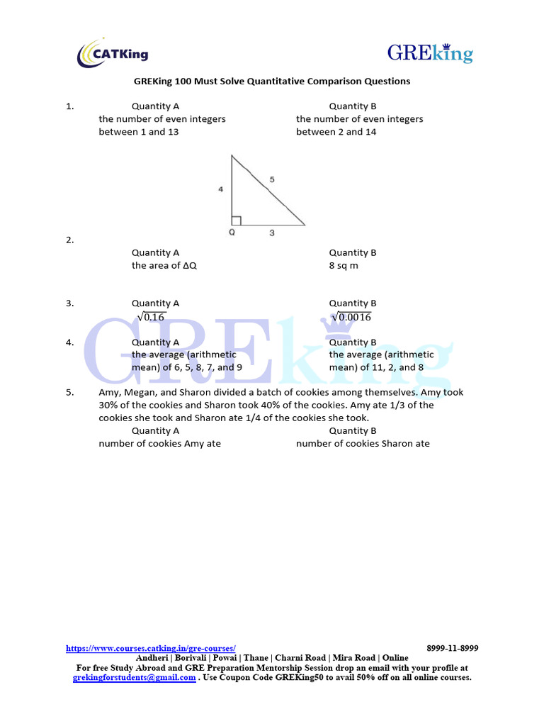 GREKing Quantitative Comparison Guide | PDF