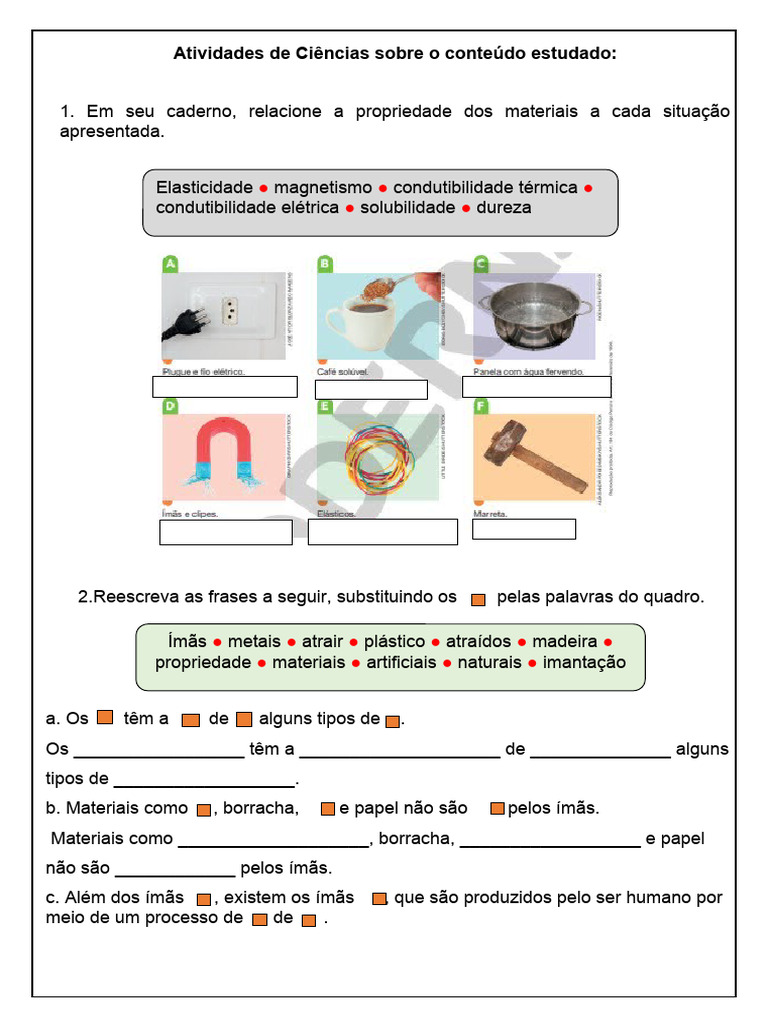 Atividades de Magnetismo para o 5º Ano | PDF | Métodos e Materiais de ...