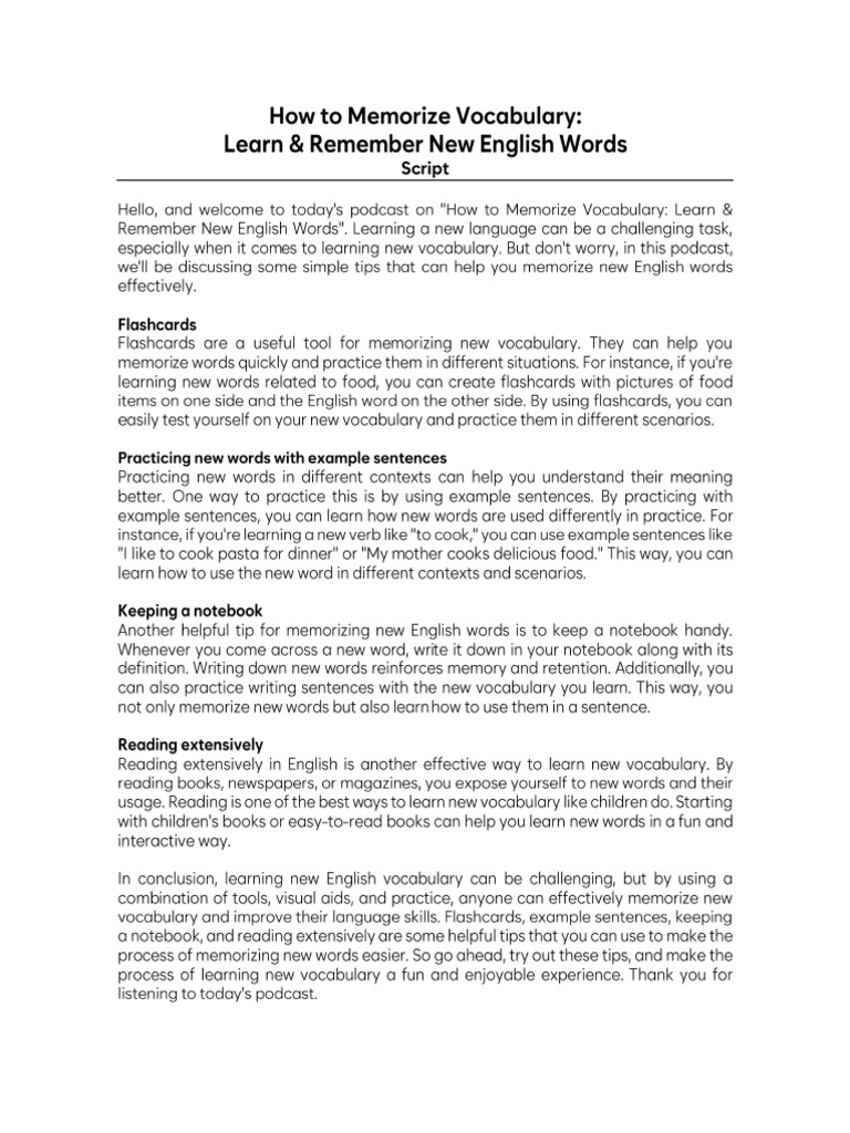 How To Memorize Vocabulary Script PDF