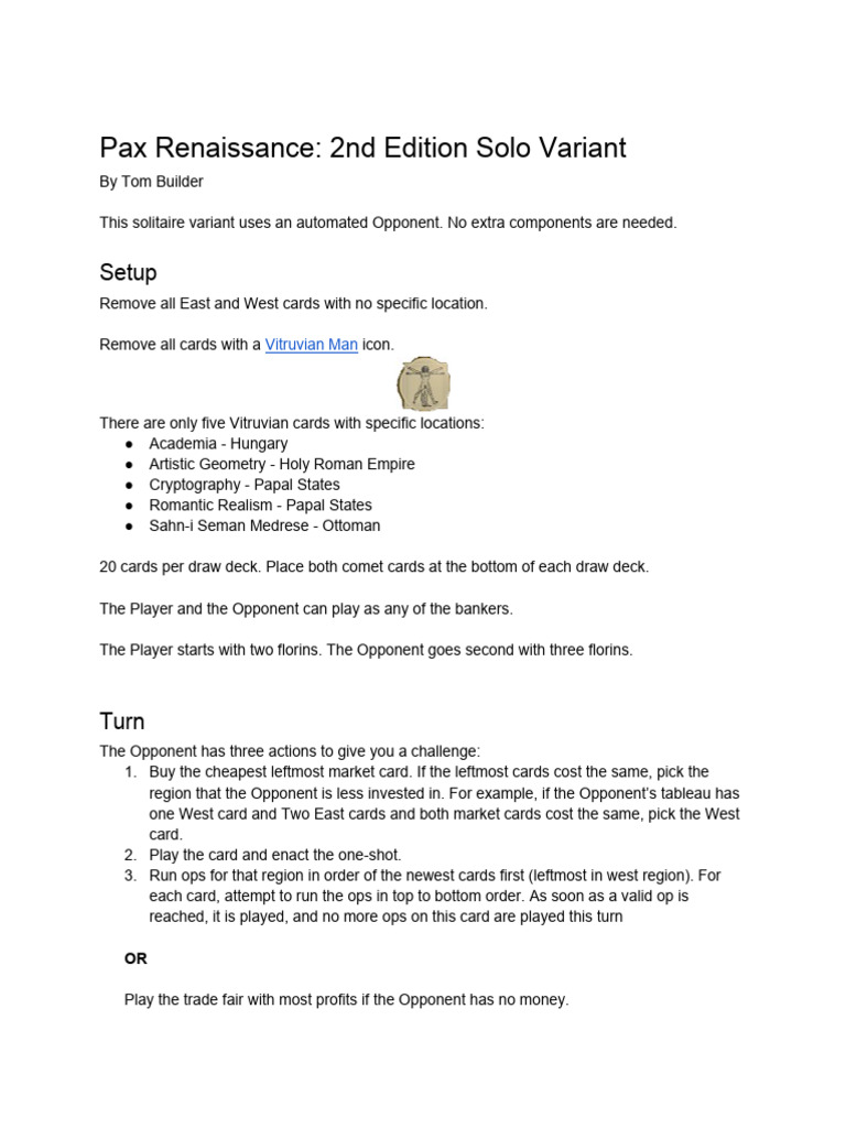 Pax Renaissance 2nd Ed. Solo Rules | PDF