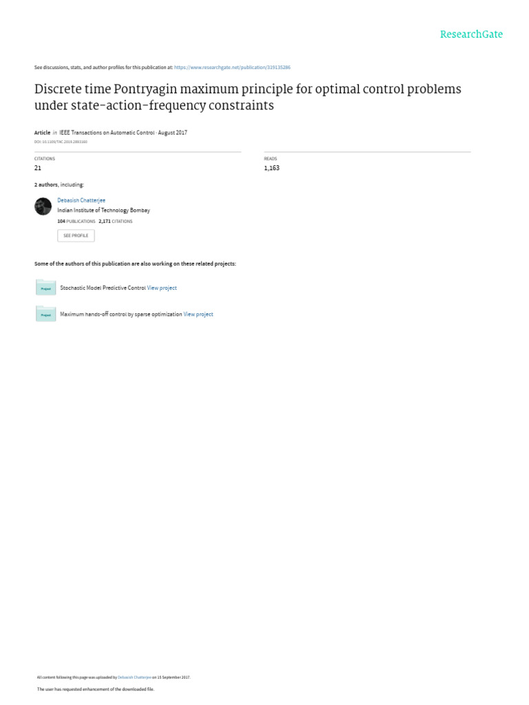 Discrete Time Pontryagin Maximum Principle For Opt | PDF