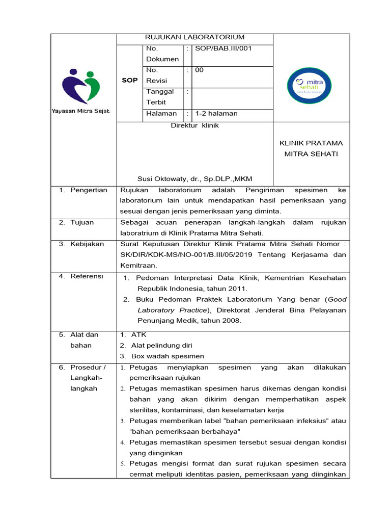 3.1.7.6 SOP Rujukan Laboratorium | PDF