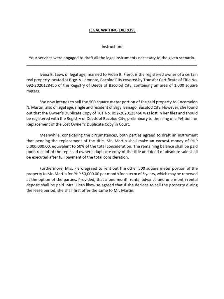 Legal writing exercise pdf
