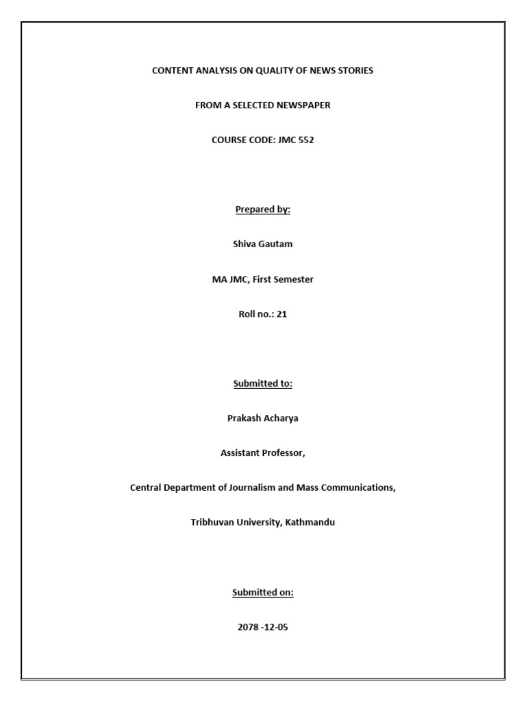 Jmc 552 shiva gautam news tone and taste analysis project work pdf