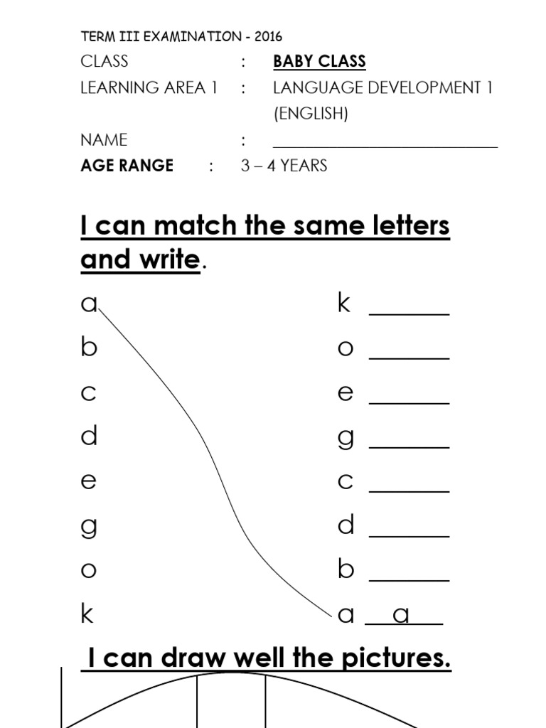 Baby Class English Term Iii Examination | PDF | Language Development ...