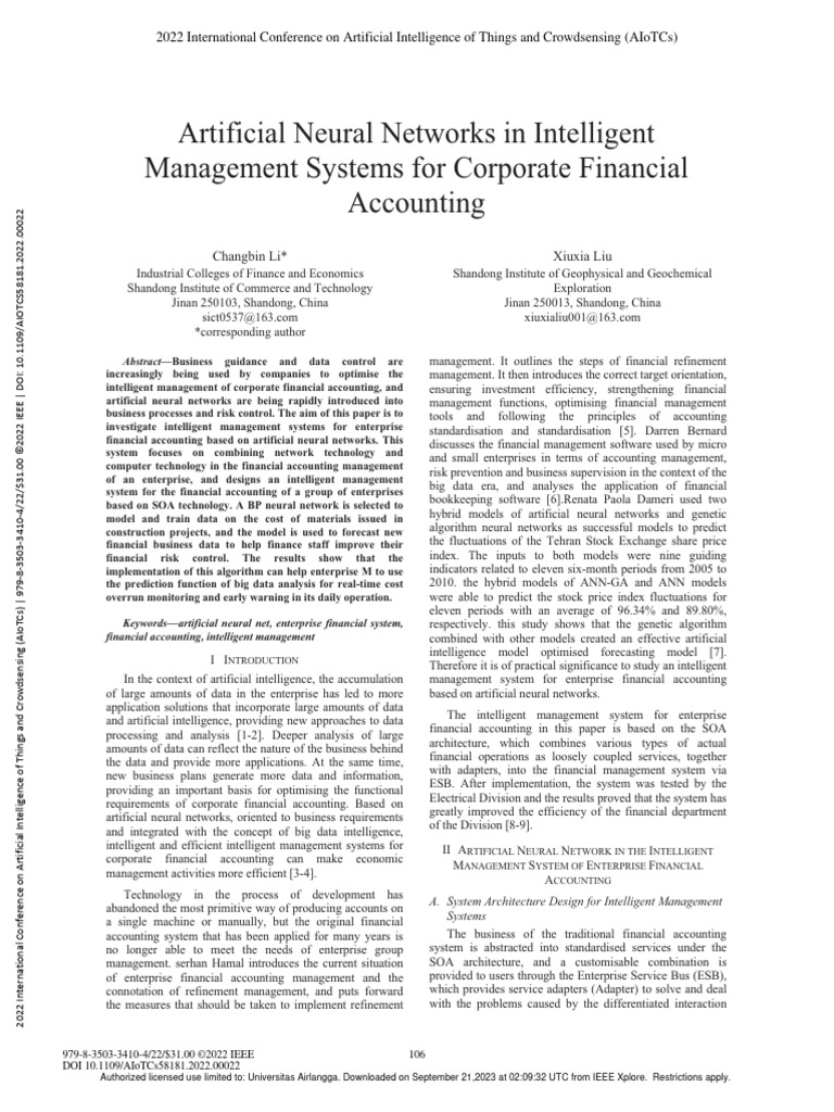 Artificial Neural Networks in Intelligent Management Systems For ...