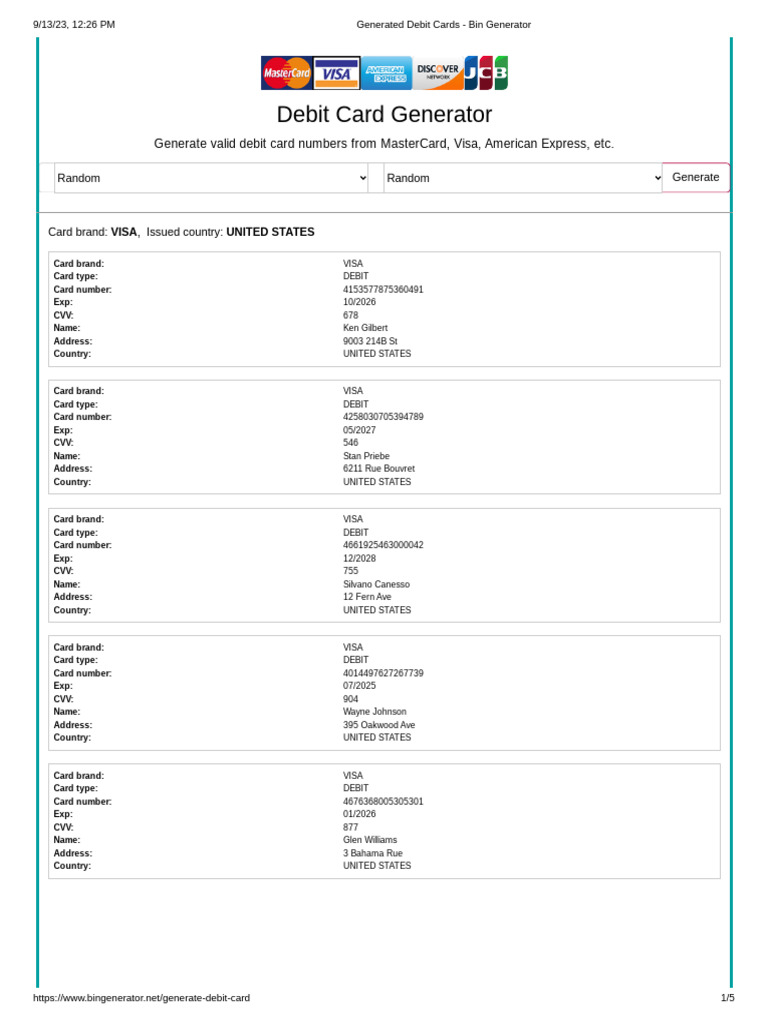 Generated Debit Cards Bin Generator PDF