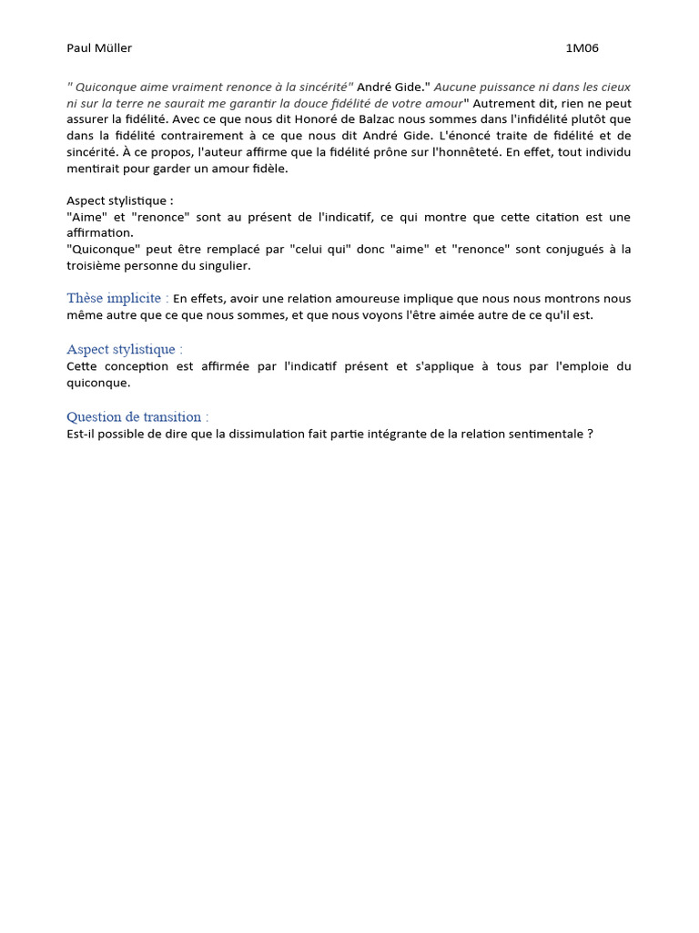 Quiconque Aime Vraiment Renonce À La Sincérité | PDF