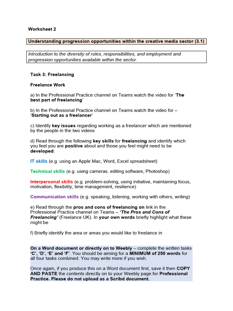 Freelancing in Creative Media Sector | PDF | Worksheet | Human Communication