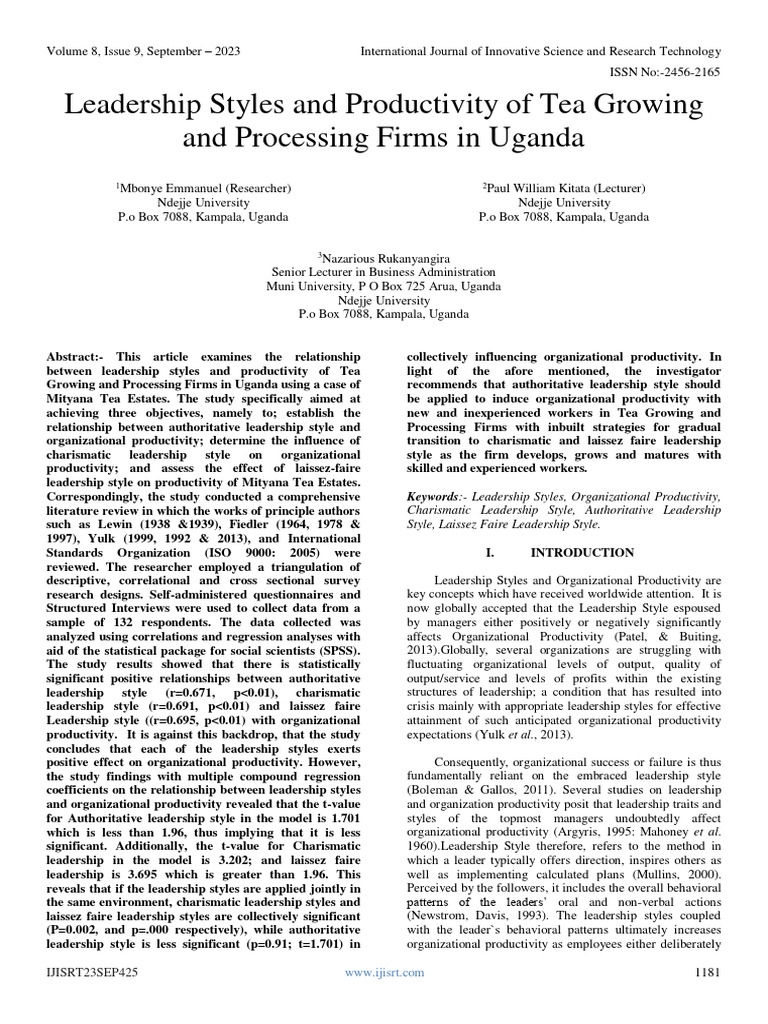 Leadership Styles Impact on Tea Firms' Productivity | PDF | Leadership ...