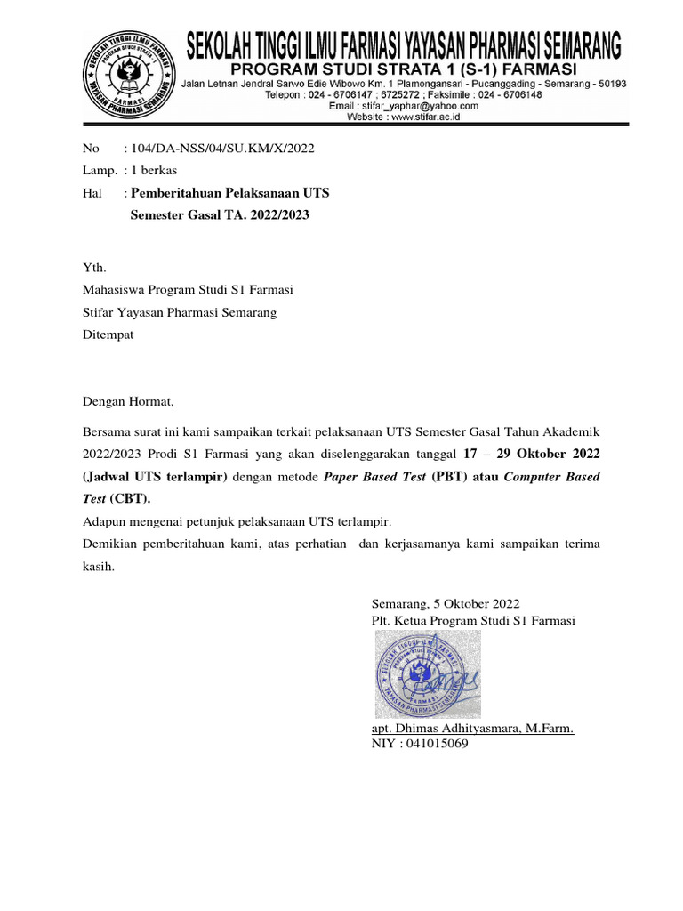 Mhs Surat Dan Jadwal Pemberitahuan UTS Gasal 22 23 PDF Mhs Surat Dan Jadwal Pemberitahuan UTS Gasal 22 23 PDF
