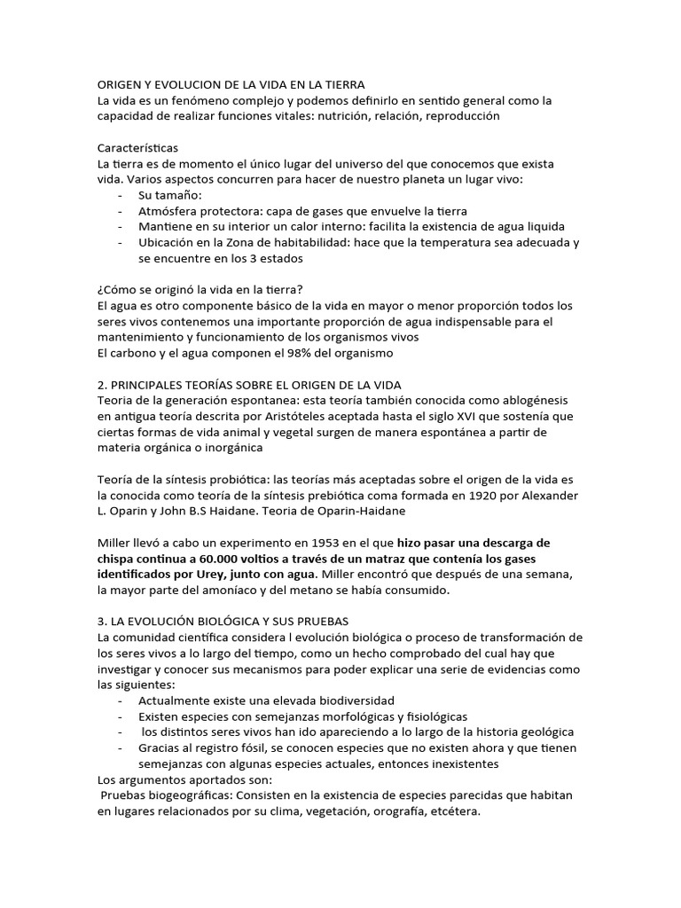 Origen y Evolucion de La Vida en La Tierra | PDF