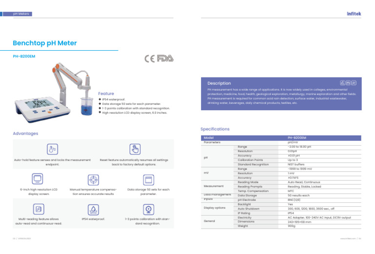 Benchtop pH Meter PH-B200EM Specs | PDF | Ph | Calibration