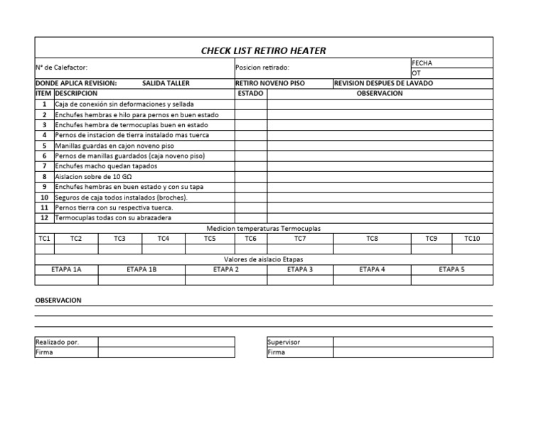 Checklist para Retiro de Calentador Solar | PDF