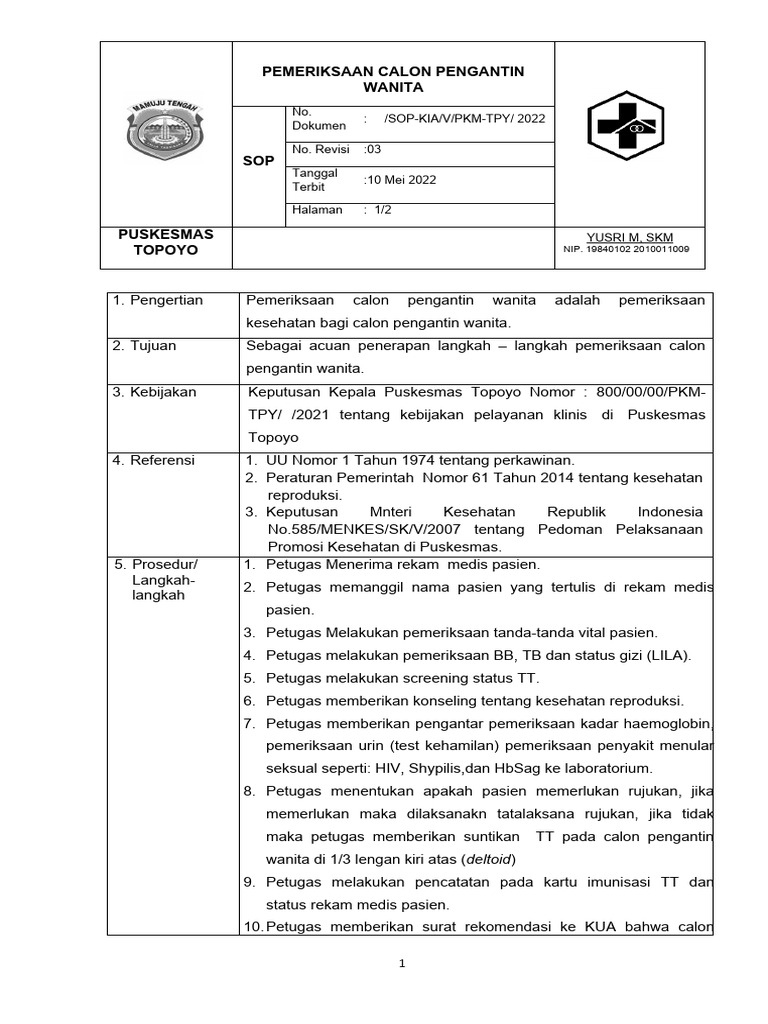 SOP Pelayanan Catin | PDF