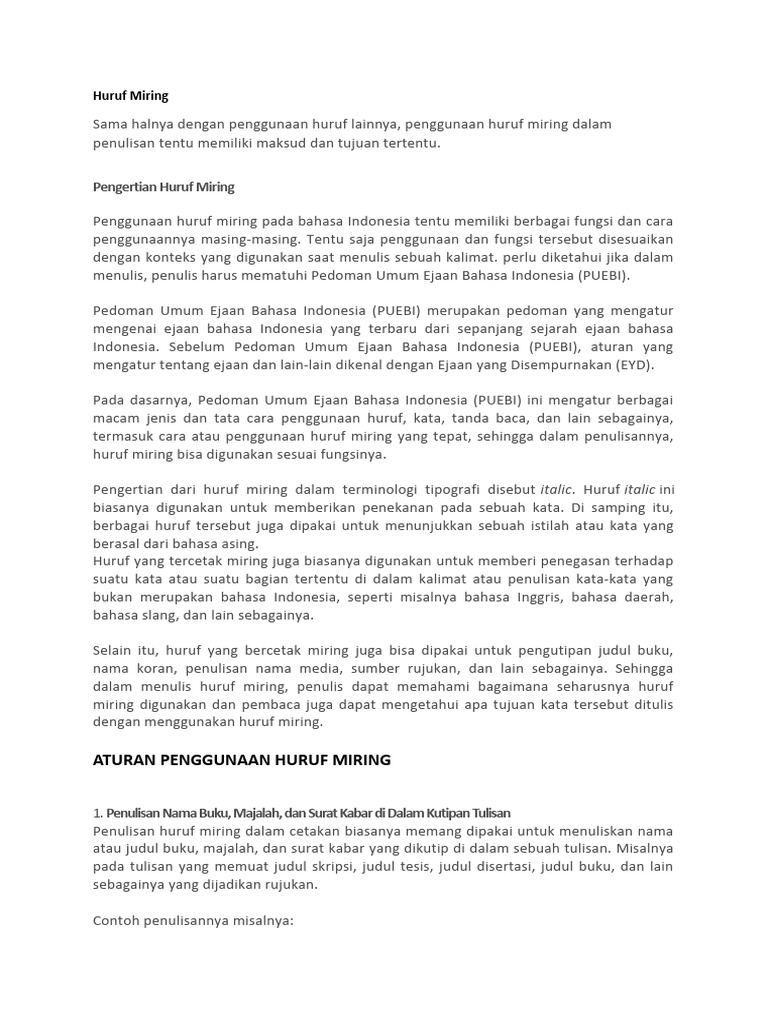 Aturan dan Fungsi Huruf Miring | PDF