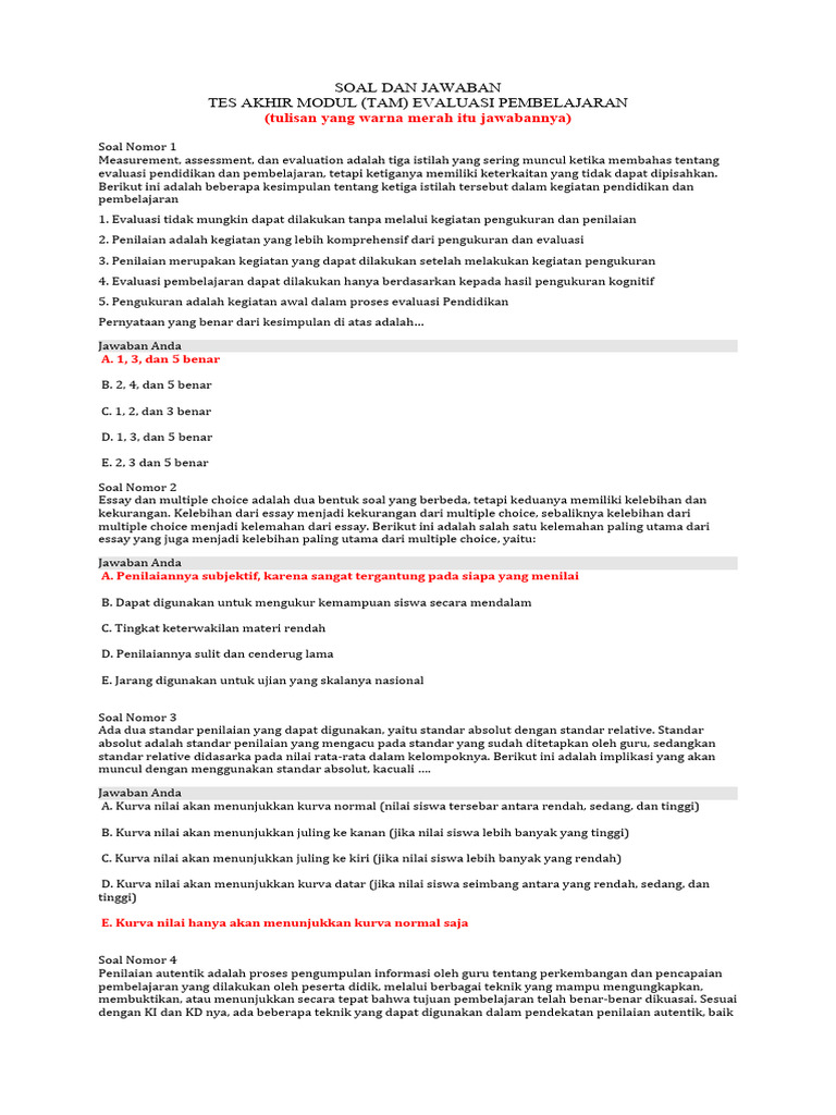 Soal Tam Evaluasi Pembelajaran Modul 4 | PDF | Karier & Perkembangan ...