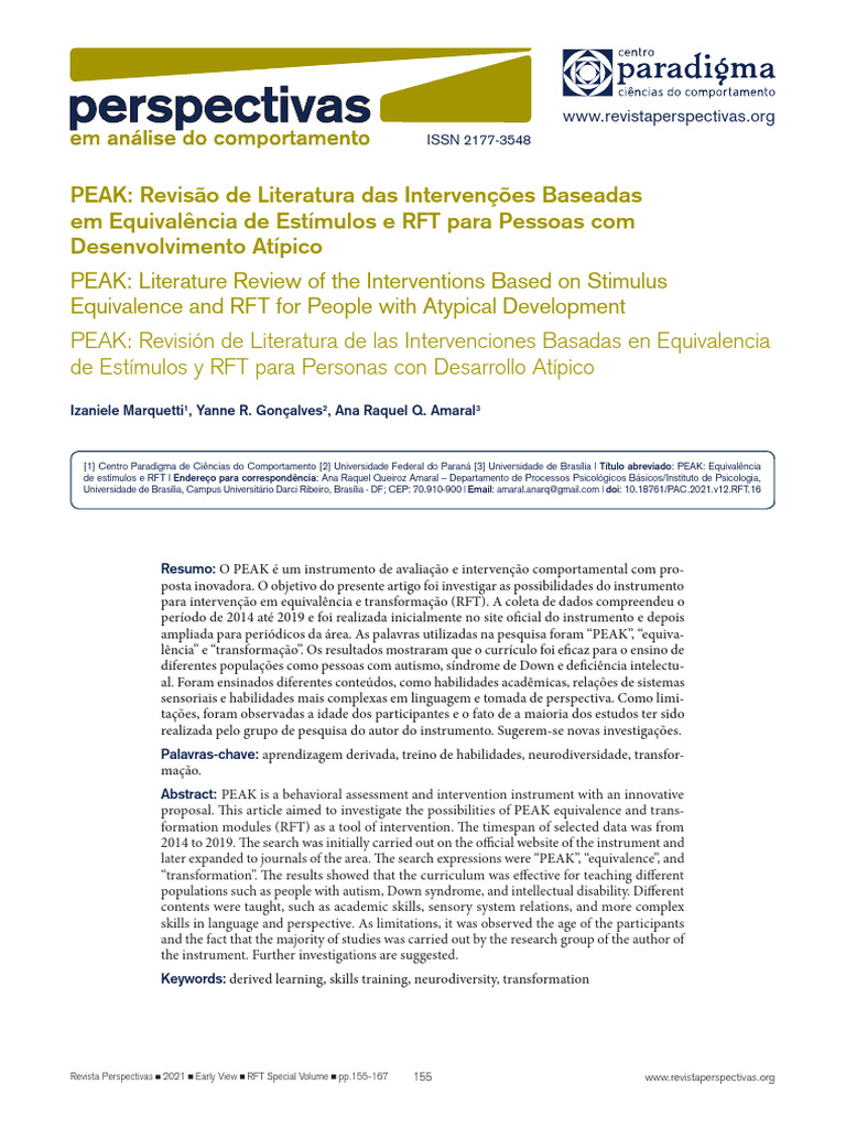 PEAK: Intervenções para Autismo e RFT | PDF | Espectro do autismo ...