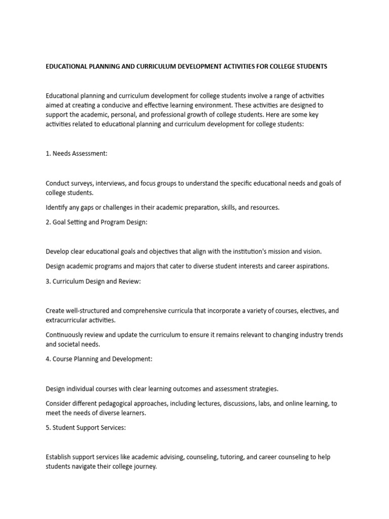Educational Planning and Curriculum Development Activities PDF