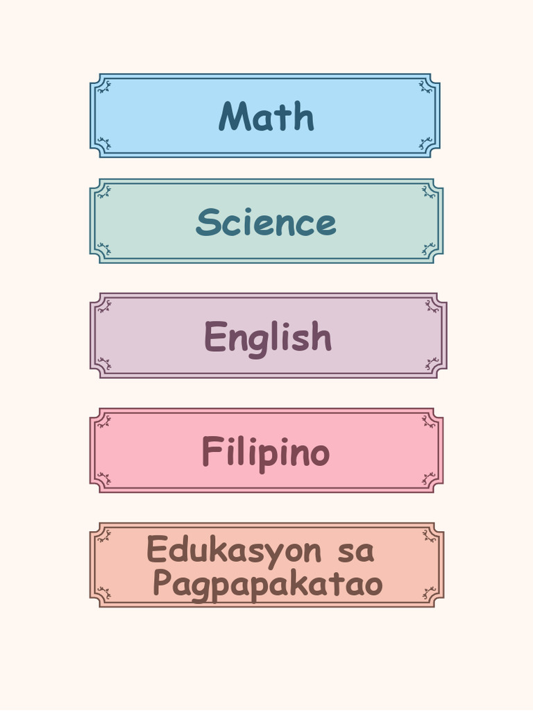 Blue and Green Colorful School Subjects Folder Label | PDF