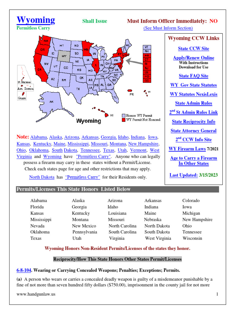 Wyoming | PDF | Concealed Carry In The United States | Firearms