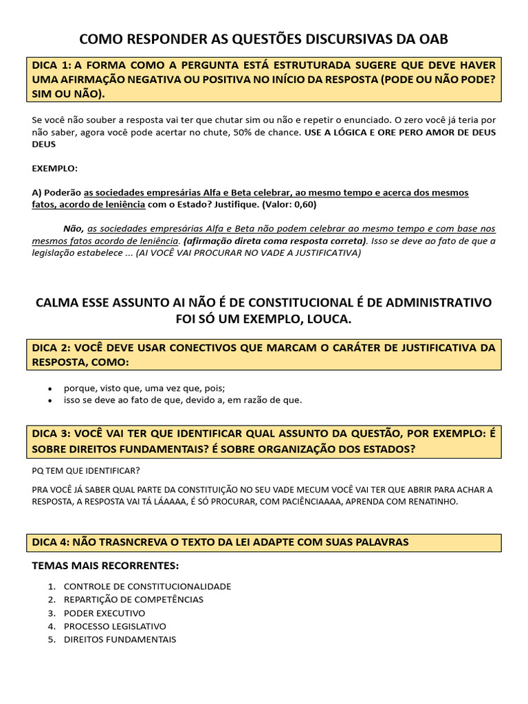 Como Responder Questões Discursivas OAB | PDF