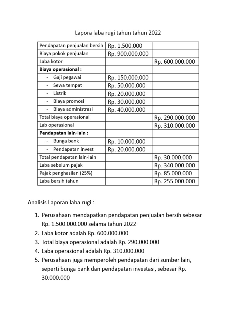 Laporan Laba Rugi 2022: Analisis Keuangan | PDF