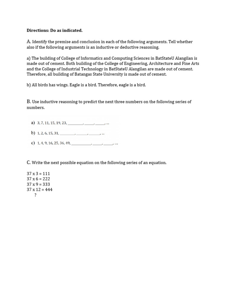 MMW Inductive and Deductive Worksheets | PDF | Teaching Methods & Materials