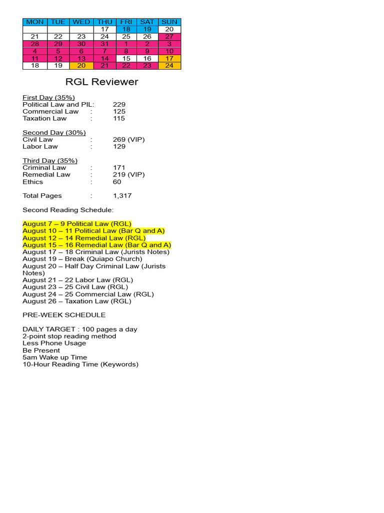 Bar Exam Schedule PDF