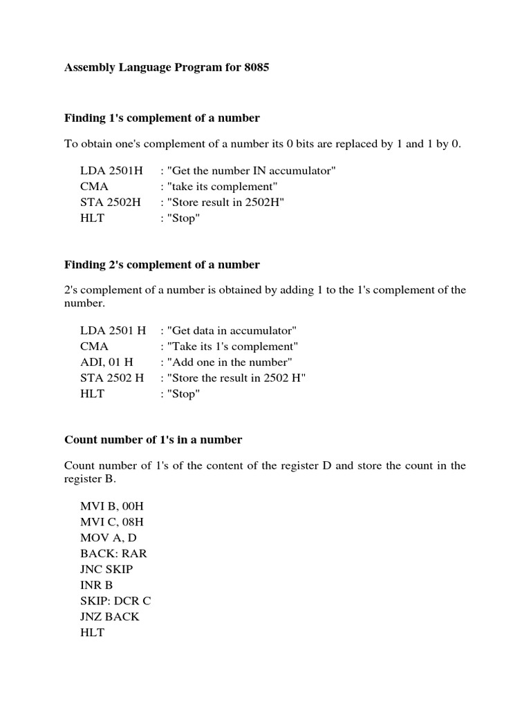 Assembly Language Program For 8085 | PDF