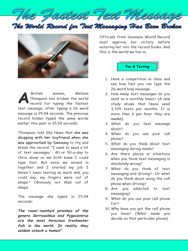Fastest Texting Record & You | PDF | Text Messaging