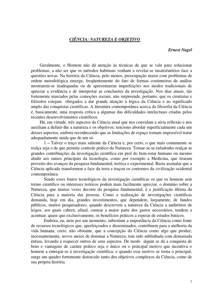 Natureza e Objetivos da Ciência | PDF | Science | Método científico