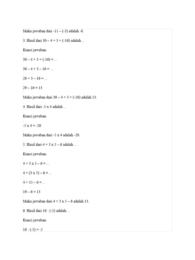 Contoh Soal Bilangan Bulat dan Jawaban | PDF