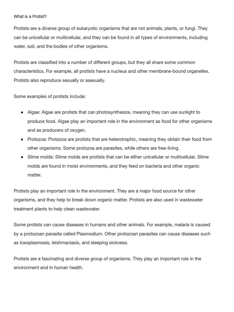 Overview of Protists and Their Roles | PDF | Science & Mathematics