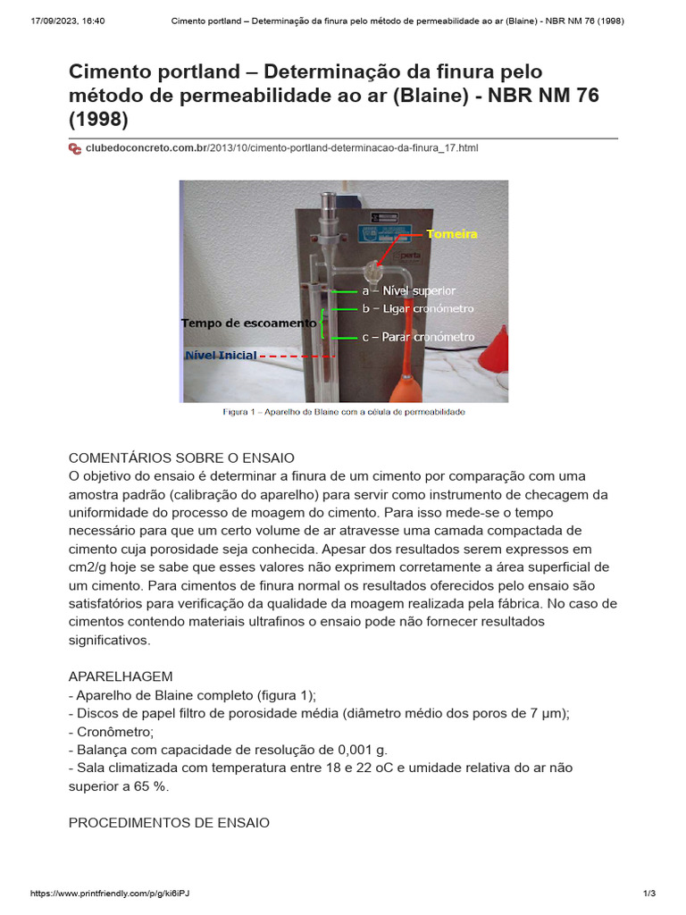 Cimento portland – Determinação da finura pelo método de permeabilidade ...