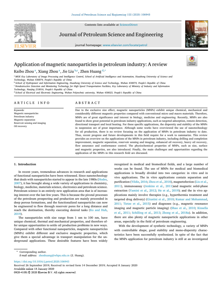 Application of Magnetic Nanoparticles in Petroleum Industry A Review | PDF