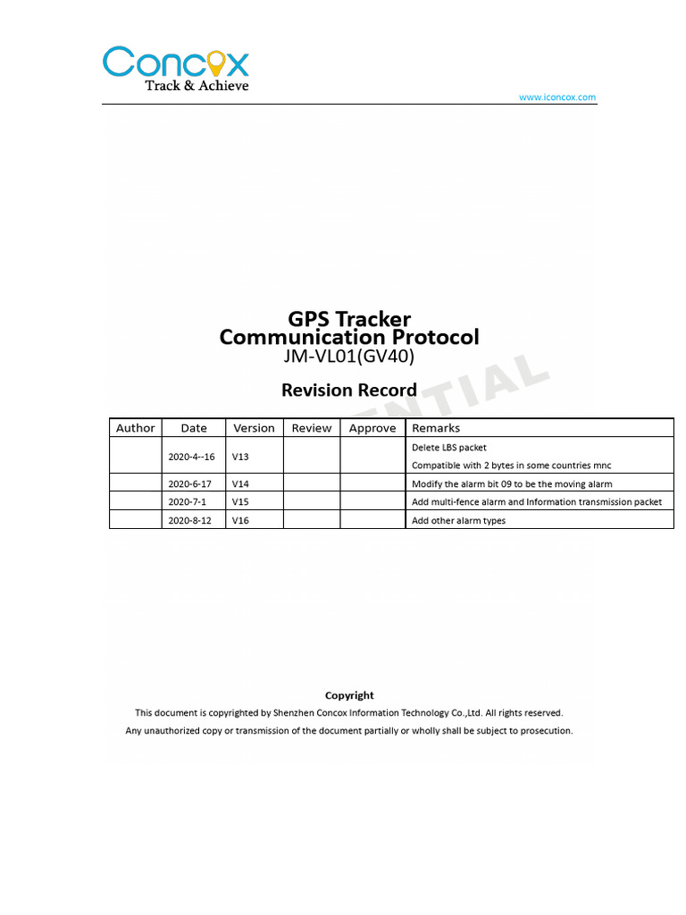 JMVL01 GPS Tracker Communication Protocol v16 20200812 Download