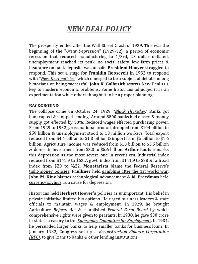 New Deal Policies (Anant) | PDF